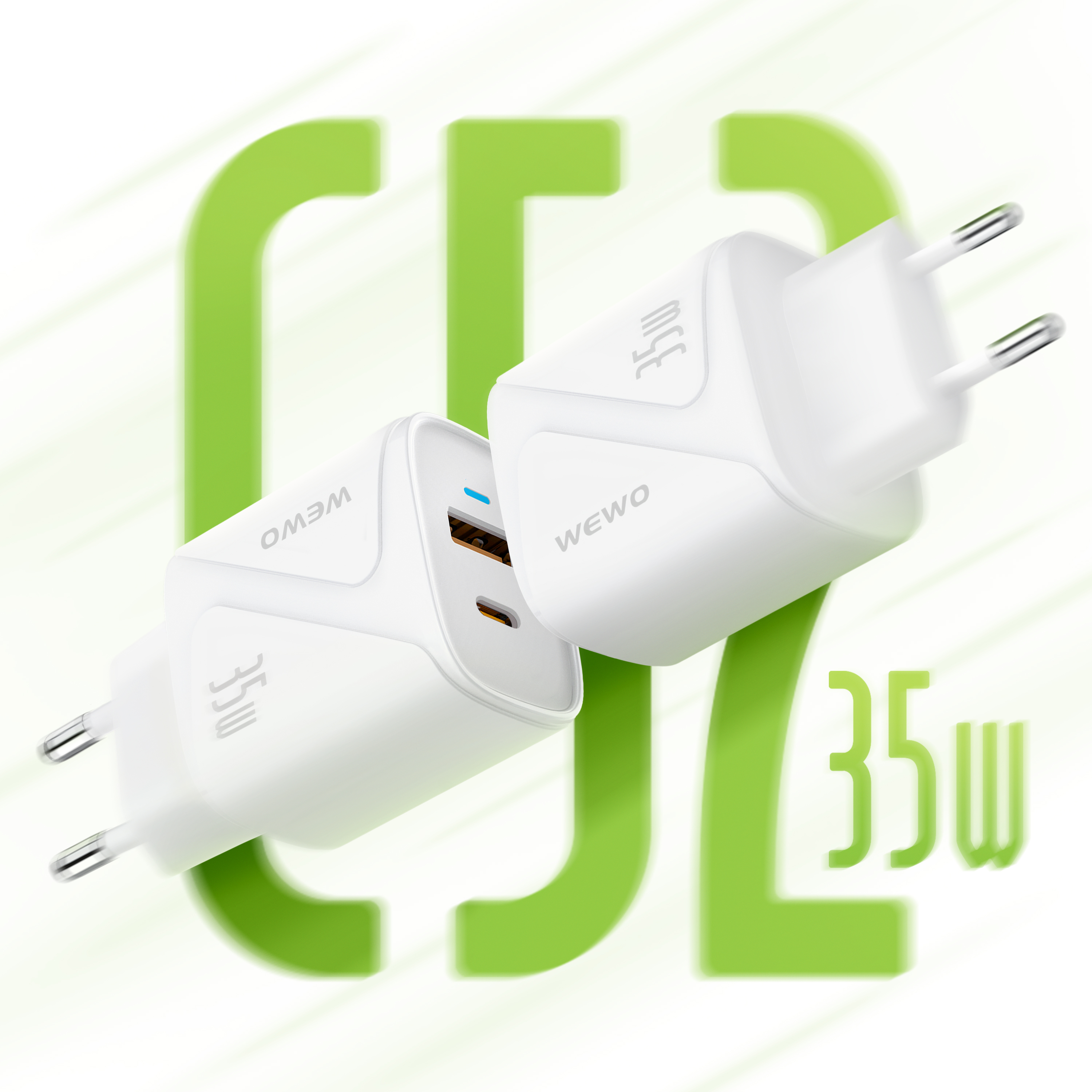 Wewo c52 super fast pd+usb punjač qc 35w/3a + type-c na type-c data kabel (beli)