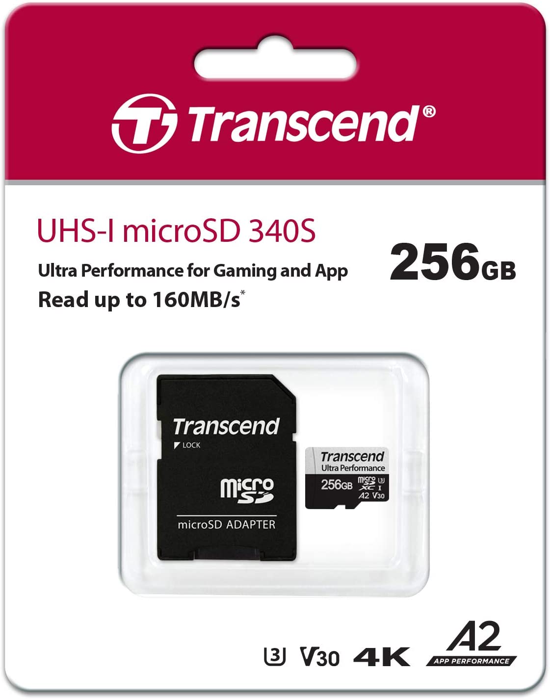 Micro sd 256gb, sdhc class10, uhs-i, 340s, up to 160mb/s, w/sd adapter