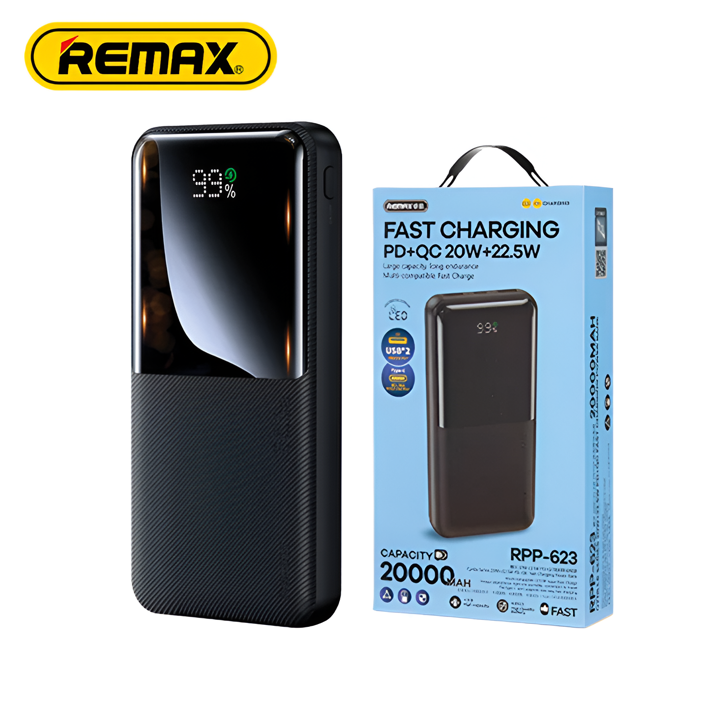 Power bank remax cynlle rpp-623 20w+22.5w pd/qc fast charge 20000mah (crni)