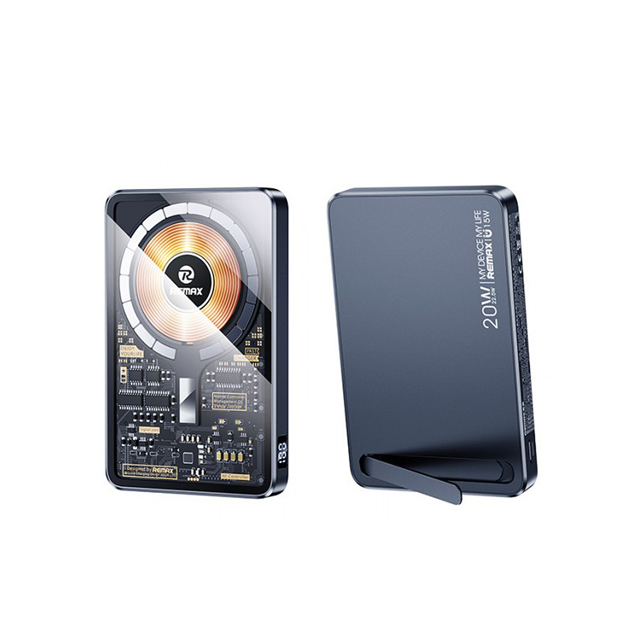 Power bank remax walking rpp-558 20w+22.5w pd/qc cyberpunk transparent fast charge magnetic wireless 10000mah (crno-plavi)