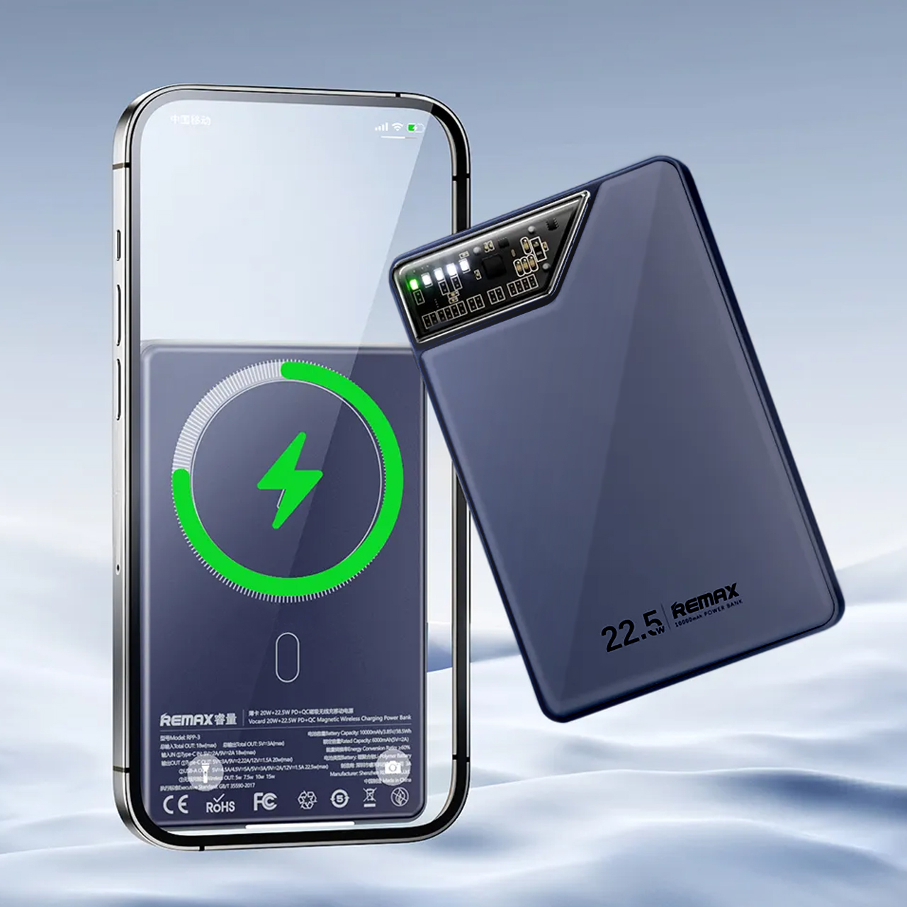 Power bank remax vocard rpp-3 20w+22.5w pd+qc magnetic wireless 10000mah (plavi)
