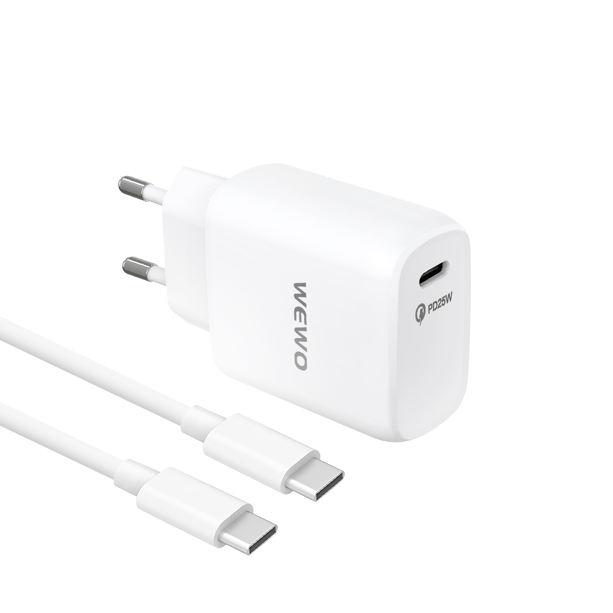 Wewo punjač type-c pd 25w + type-c to type-c data cable (beli)
