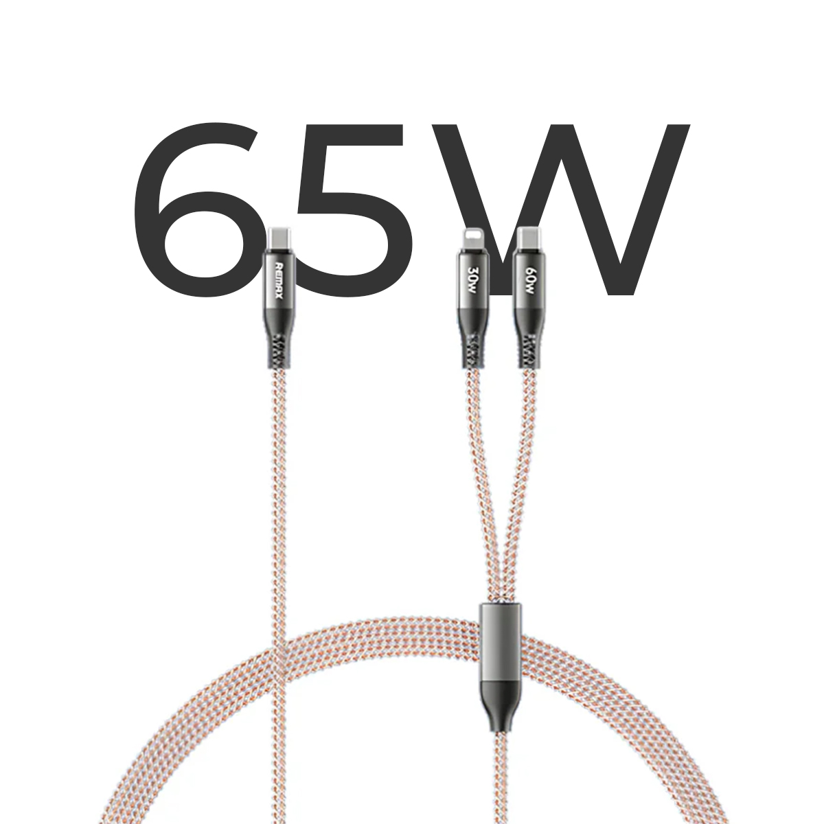 USB Data Cable REMAX RC-C003 FANTASY 65W FAST CHARGE  2in1 Type-C na Type-C +  iPhone LUMINOUS crni 1.2m