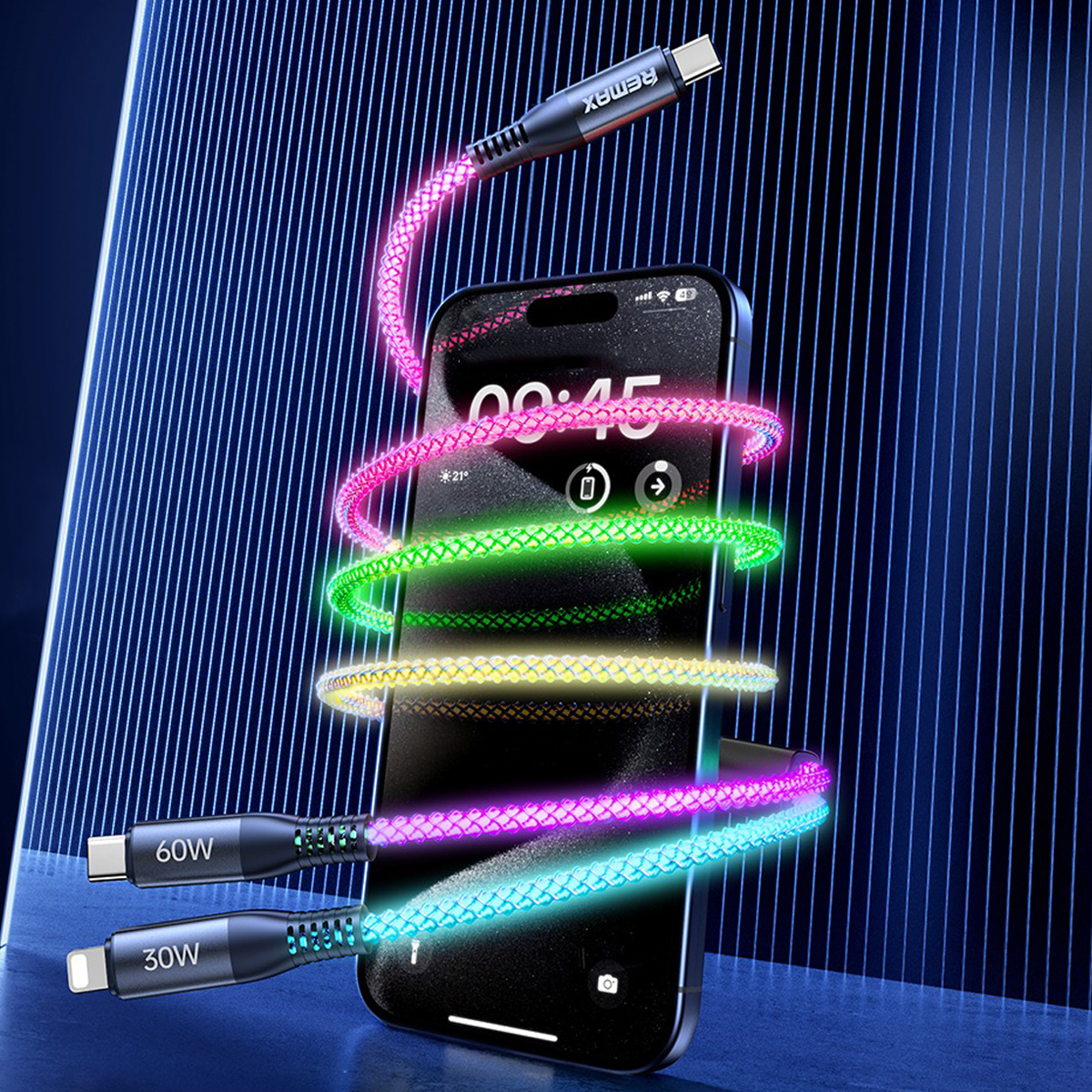 Usb data cable remax rc-c003 fantasy 65w fast charge  2in1 type-c na type-c +  iphone luminous crni 1.2m