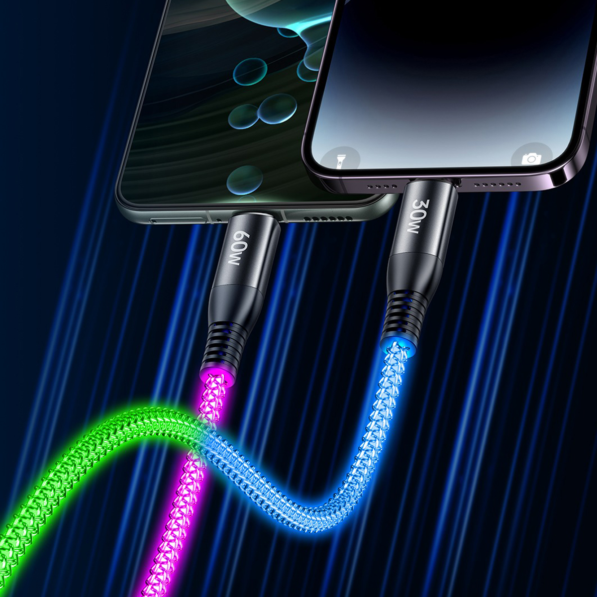 Usb data cable remax rc-c003 fantasy 65w fast charge  2in1 type-c na type-c +  iphone luminous crni 1.2m