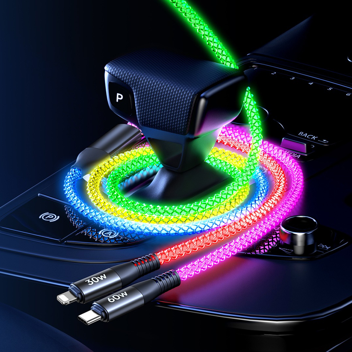 Usb data cable remax rc-c003 fantasy 65w fast charge  2in1 type-c na type-c +  iphone luminous crni 1.2m