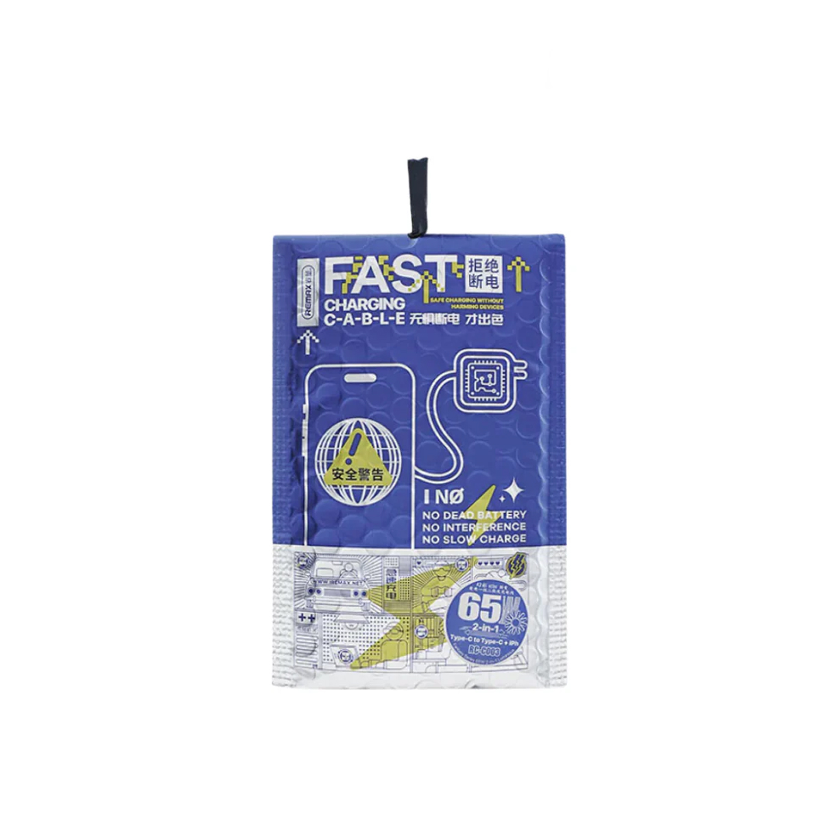 Usb data cable remax rc-c003 fantasy 65w fast charge  2in1 type-c na type-c +  iphone luminous crni 1.2m