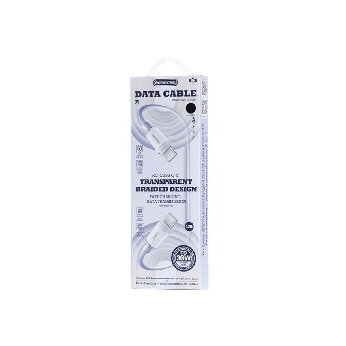 Usb data cable remax rc-c036 icy 30w fast charge type-c na type-c beli 1.2m