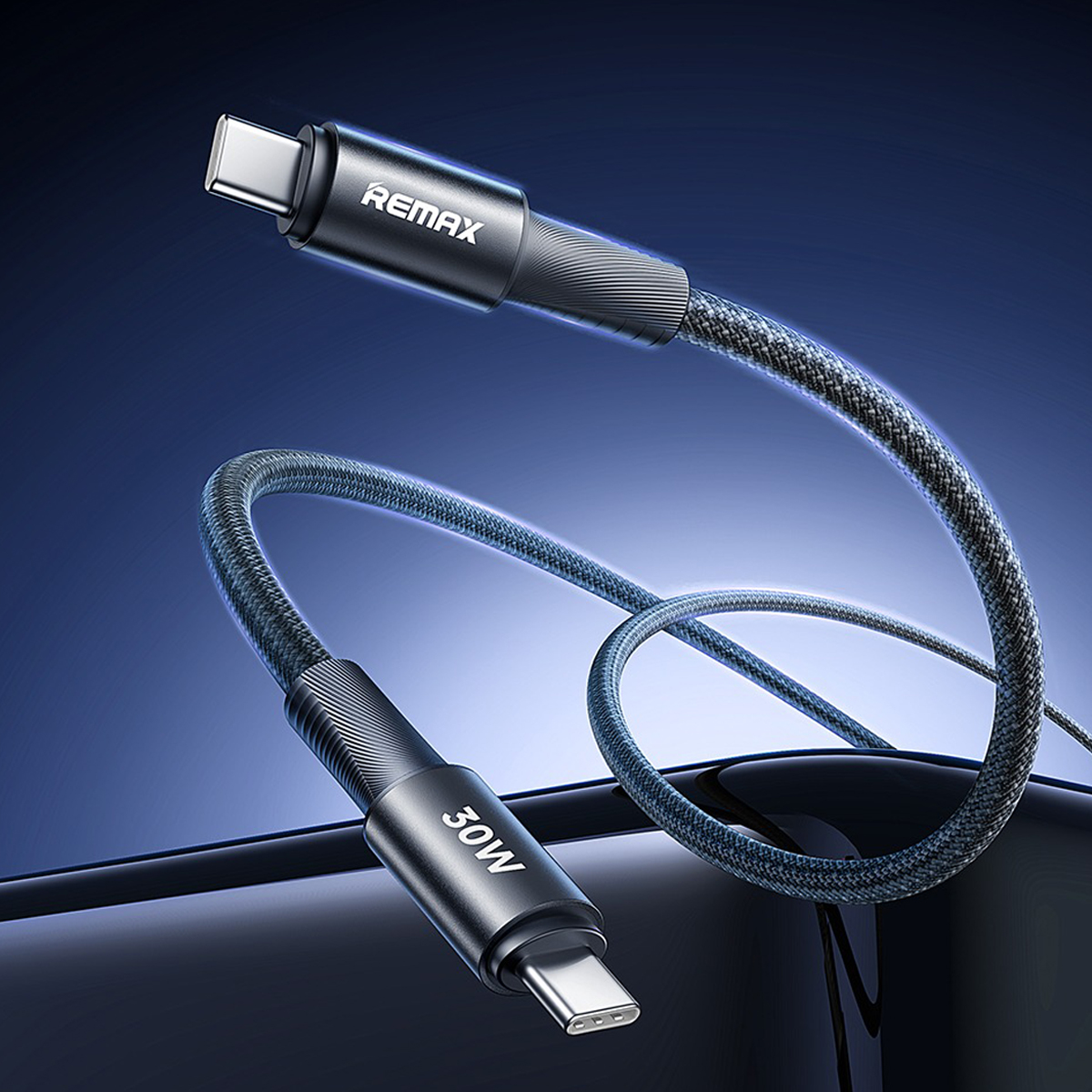 USB Data Cable REMAX RC-C100 Fonsu ALUMINIUM 30W FAST CHARGE Type-C crni 1.2m