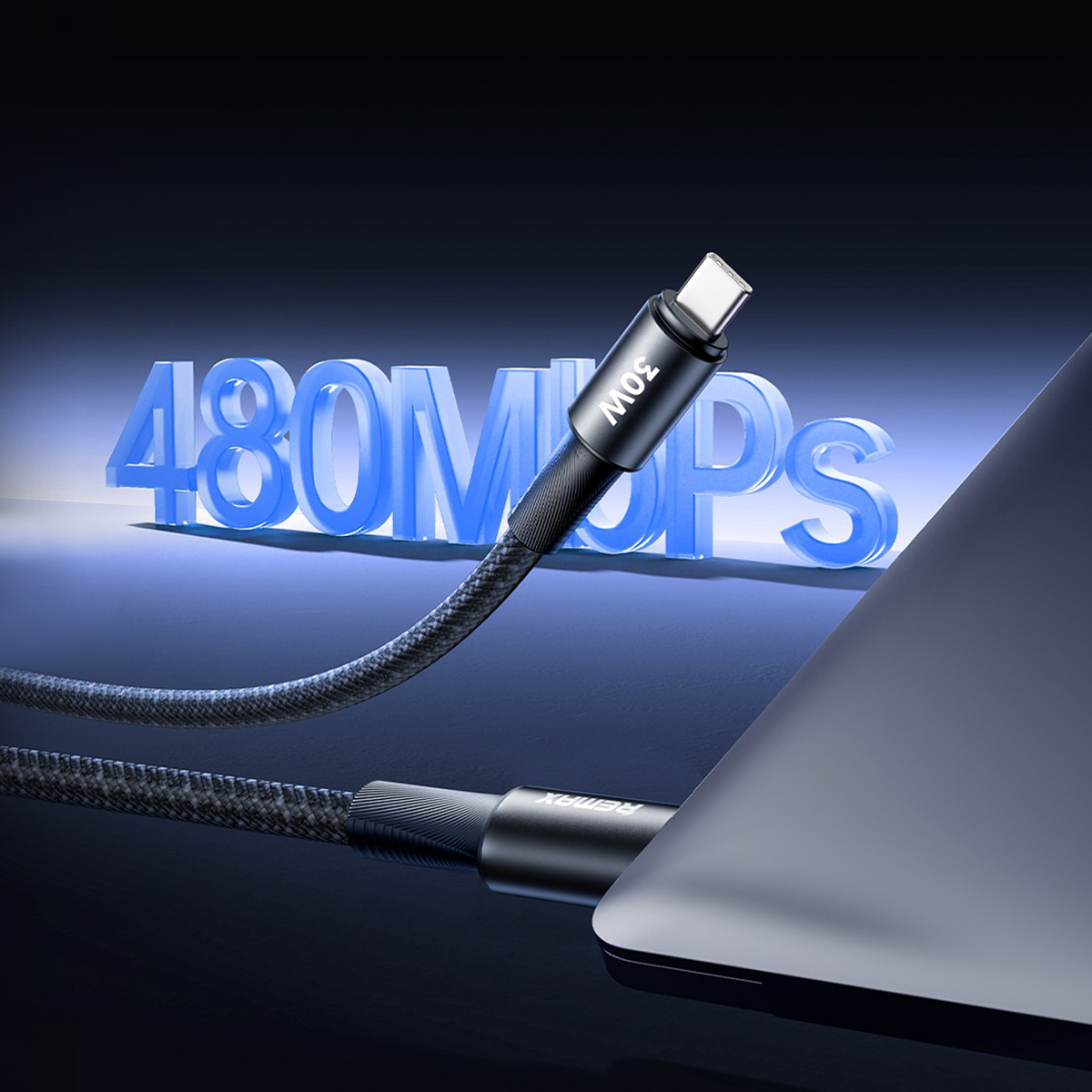 Usb data cable remax rc-c100 fonsu aluminium 30w fast charge type-c crni 1.2m