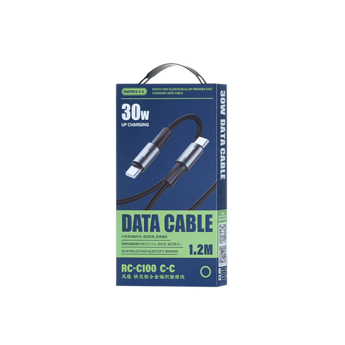 Usb data cable remax rc-c100 fonsu aluminium 30w fast charge type-c crni 1.2m