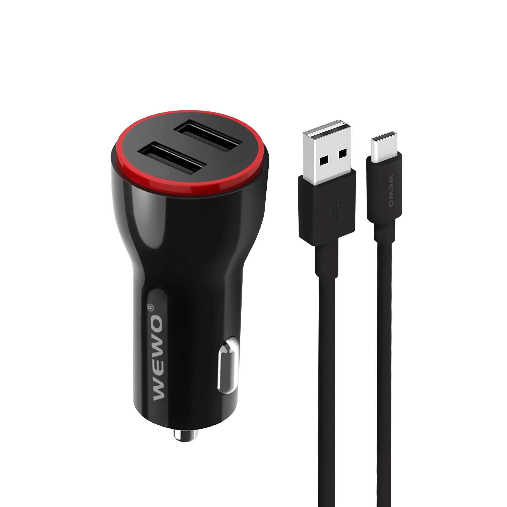 WEWO C-11 AUTO Punjač 2XUSB 2.4A + Type-C USB cable (crni)