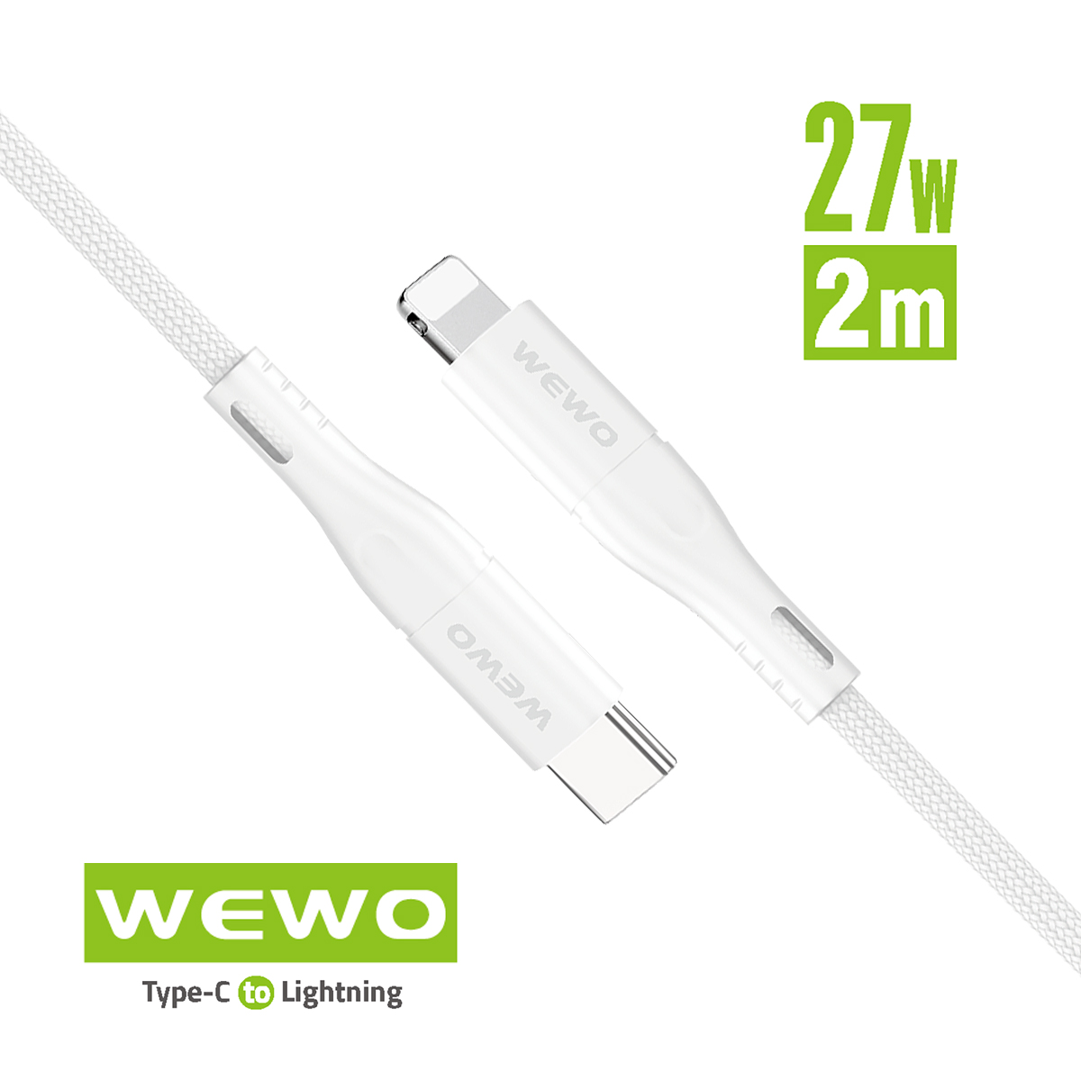USB Data Cable WEWO CA-49 textile FAST PD 27W/3A Type C na Lightning beli 2m