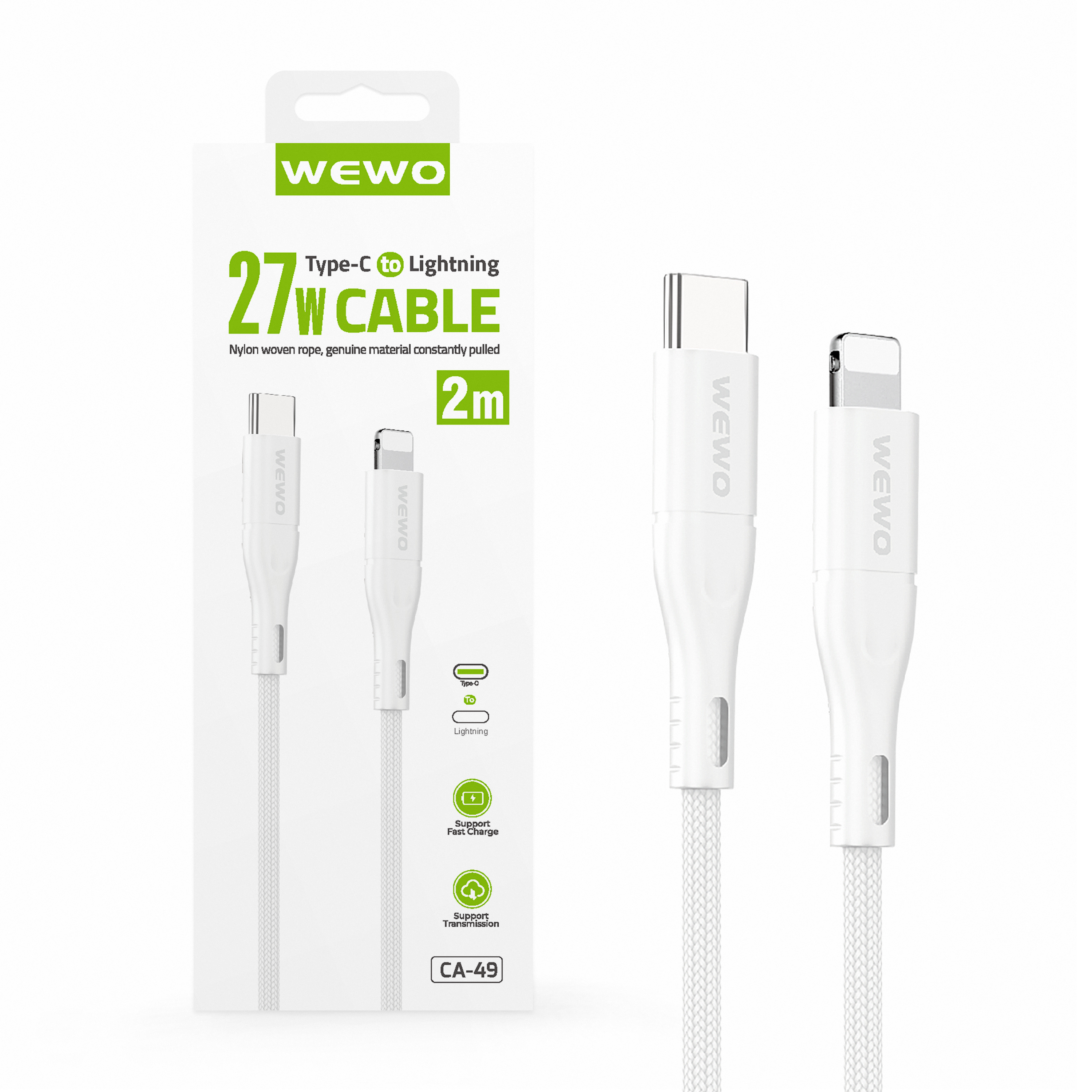 Usb data cable wewo ca-49 textile fast pd 27w/3a type c na lightning beli 2m