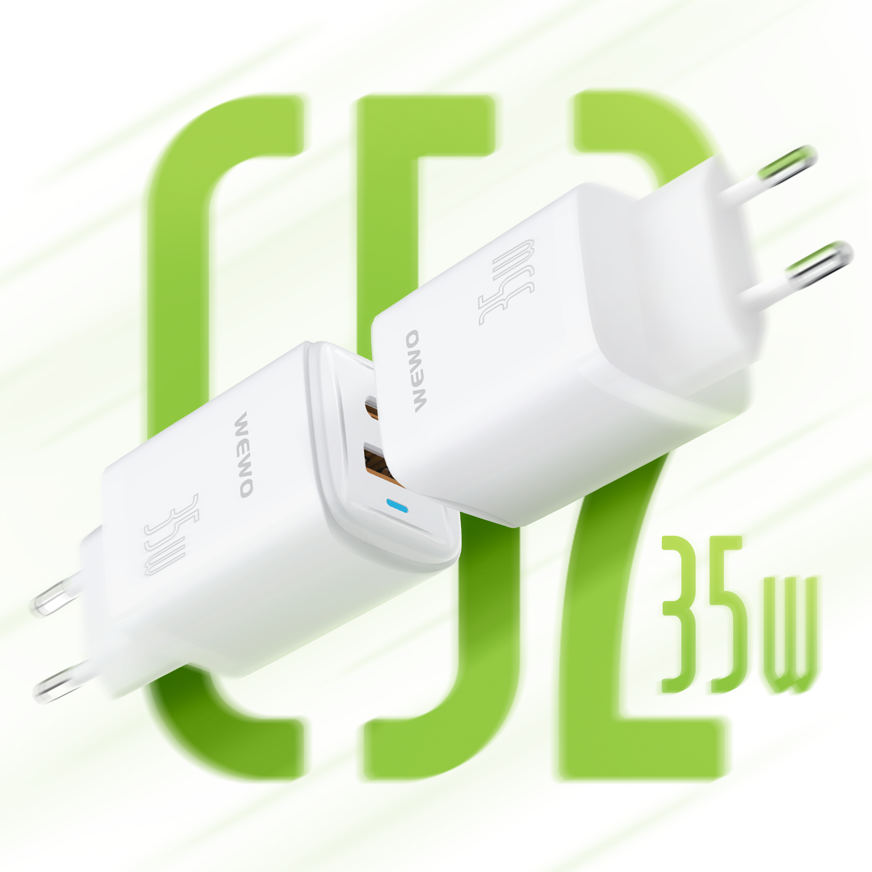 Wewo c52 super fast pd+usb punjač qc 35w/3a + type-c na type-c data kabel (beli)