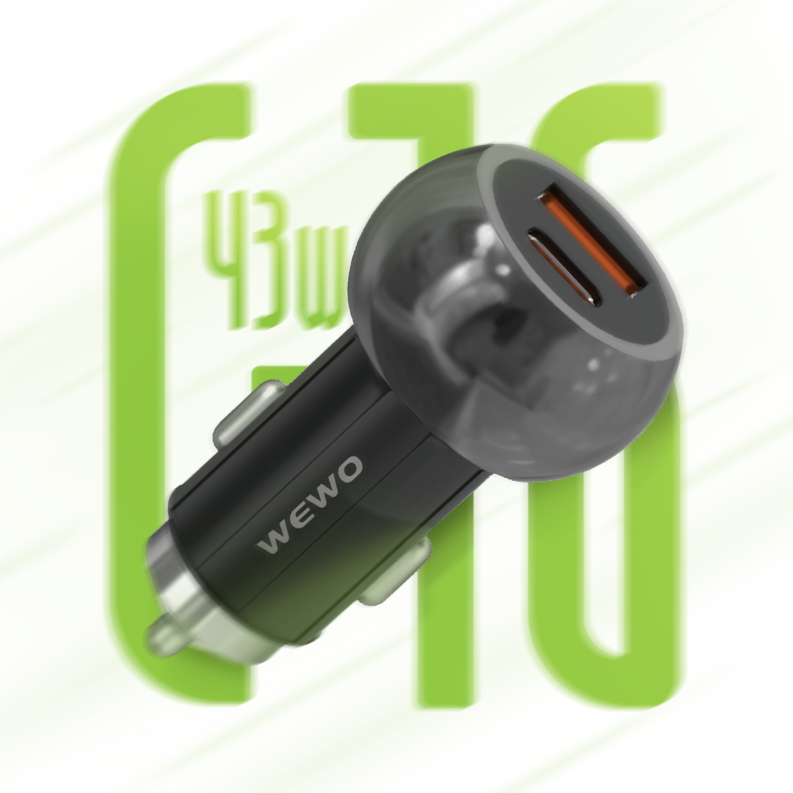 Wewo c-16 auto punjač pd + usb (43w/3a) sa type c na type c kablom (crni)