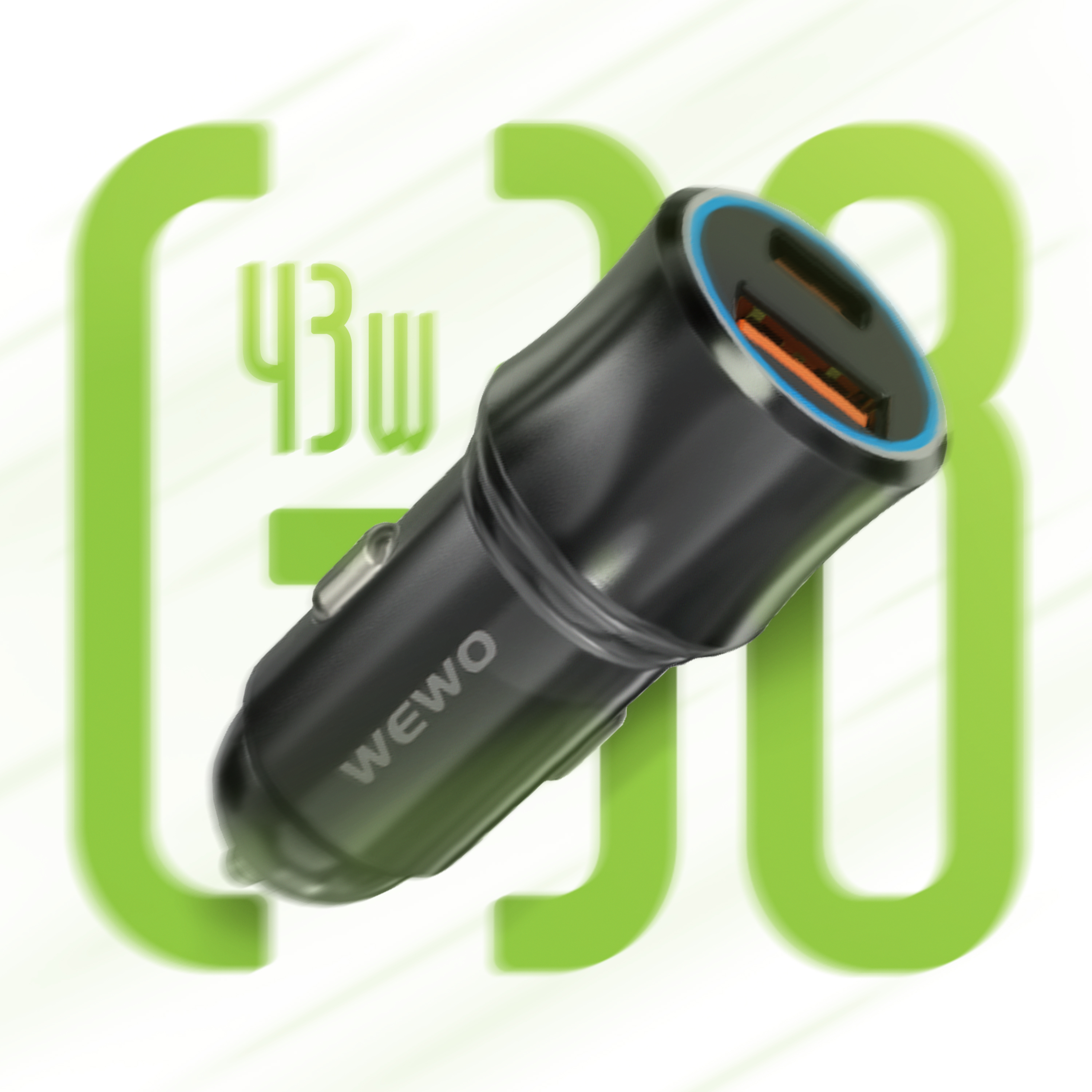 Wewo c-38 auto punjač pd + usb (43w/3a) sa type c na type c kablom (crni)