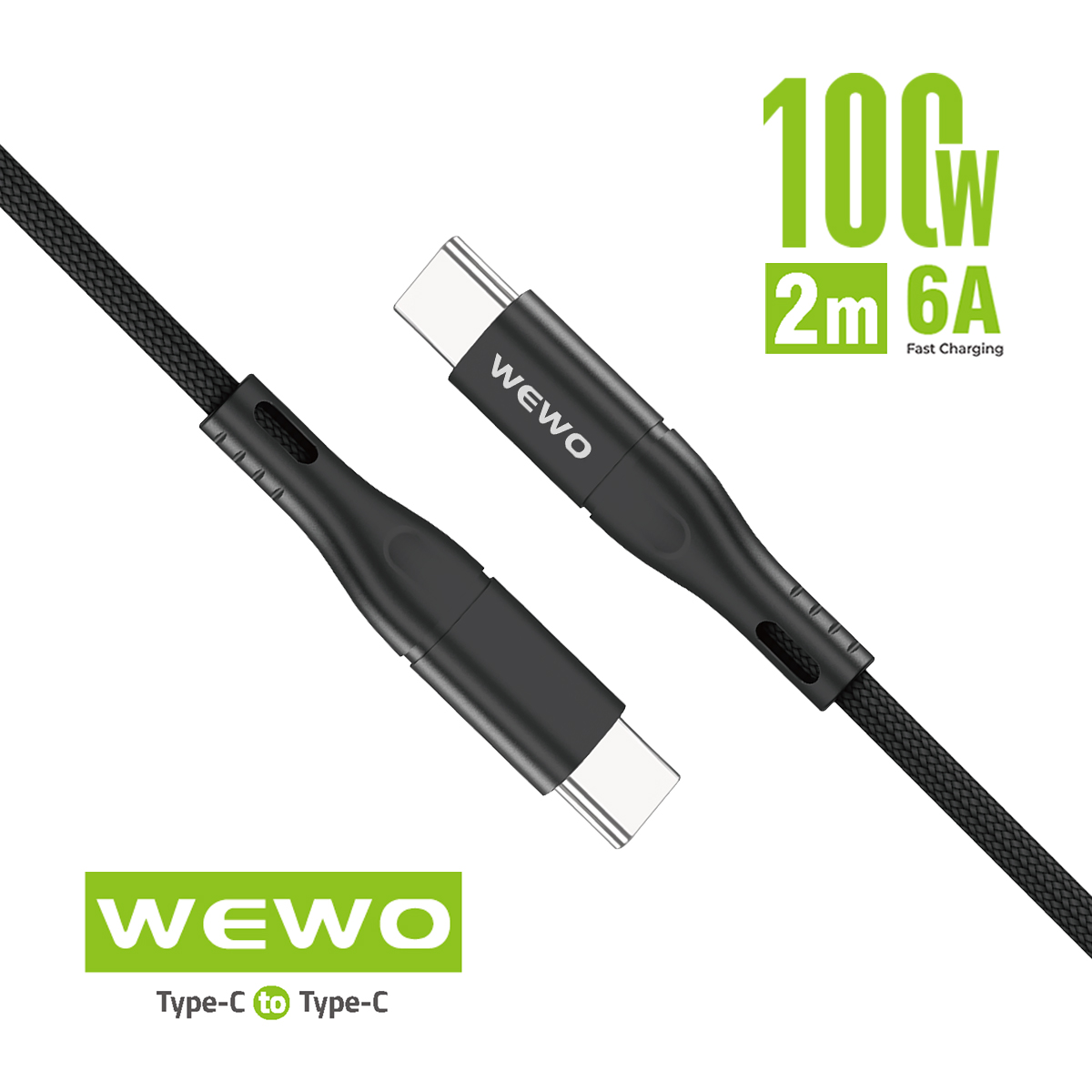 USB Data Cable WEWO CA-48 textile FAST PD 100W/6A Type C na Type C crni 2m