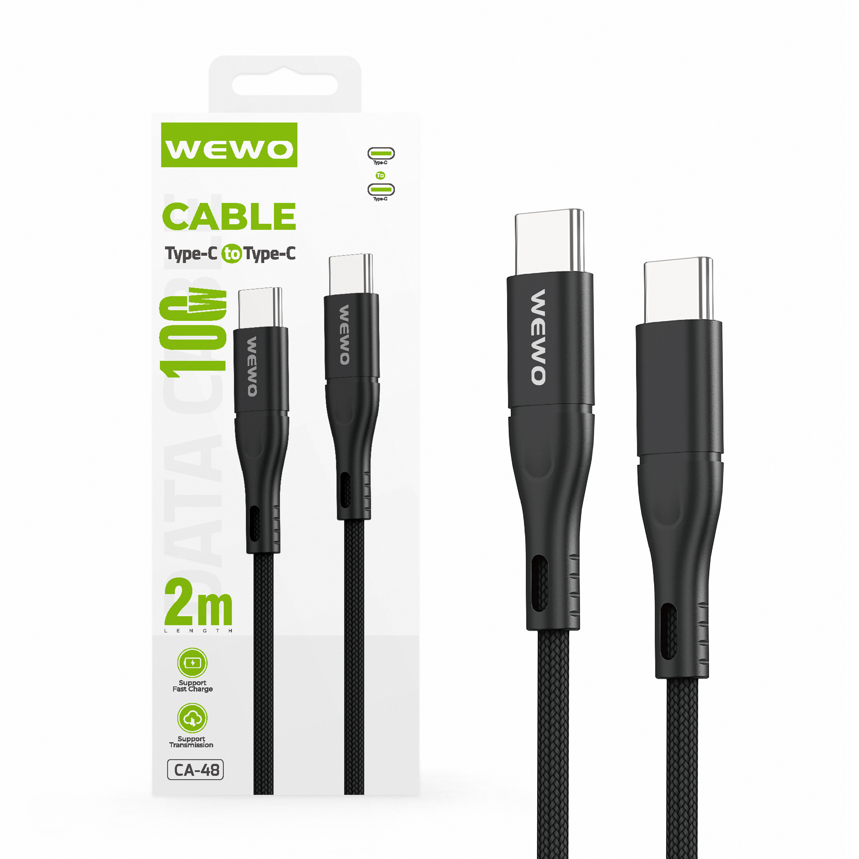 Usb data cable wewo ca-48 textile fast pd 100w/6a type c na type c crni 2m