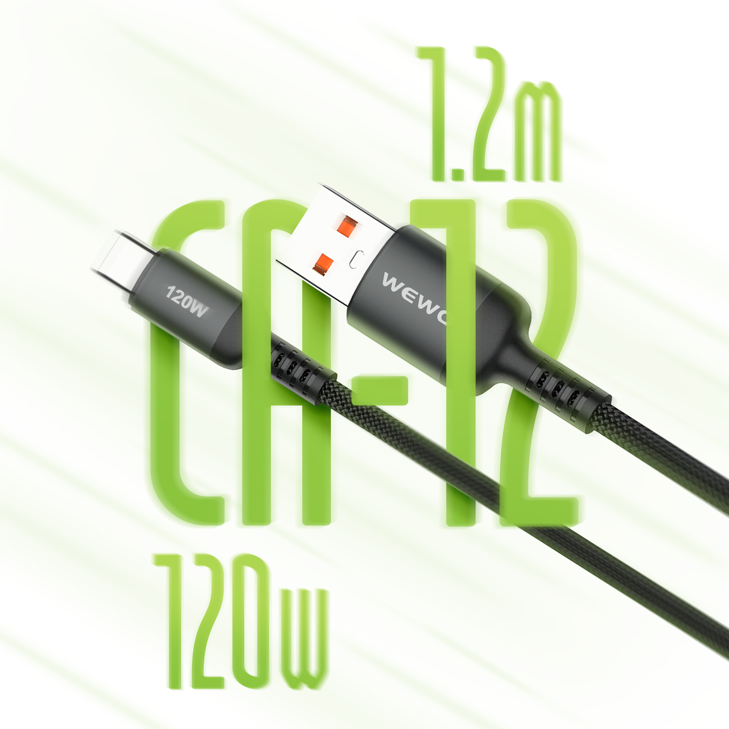 Usb data cable wewo ca-12 textile fast 120w/6a type c crni 1.2m