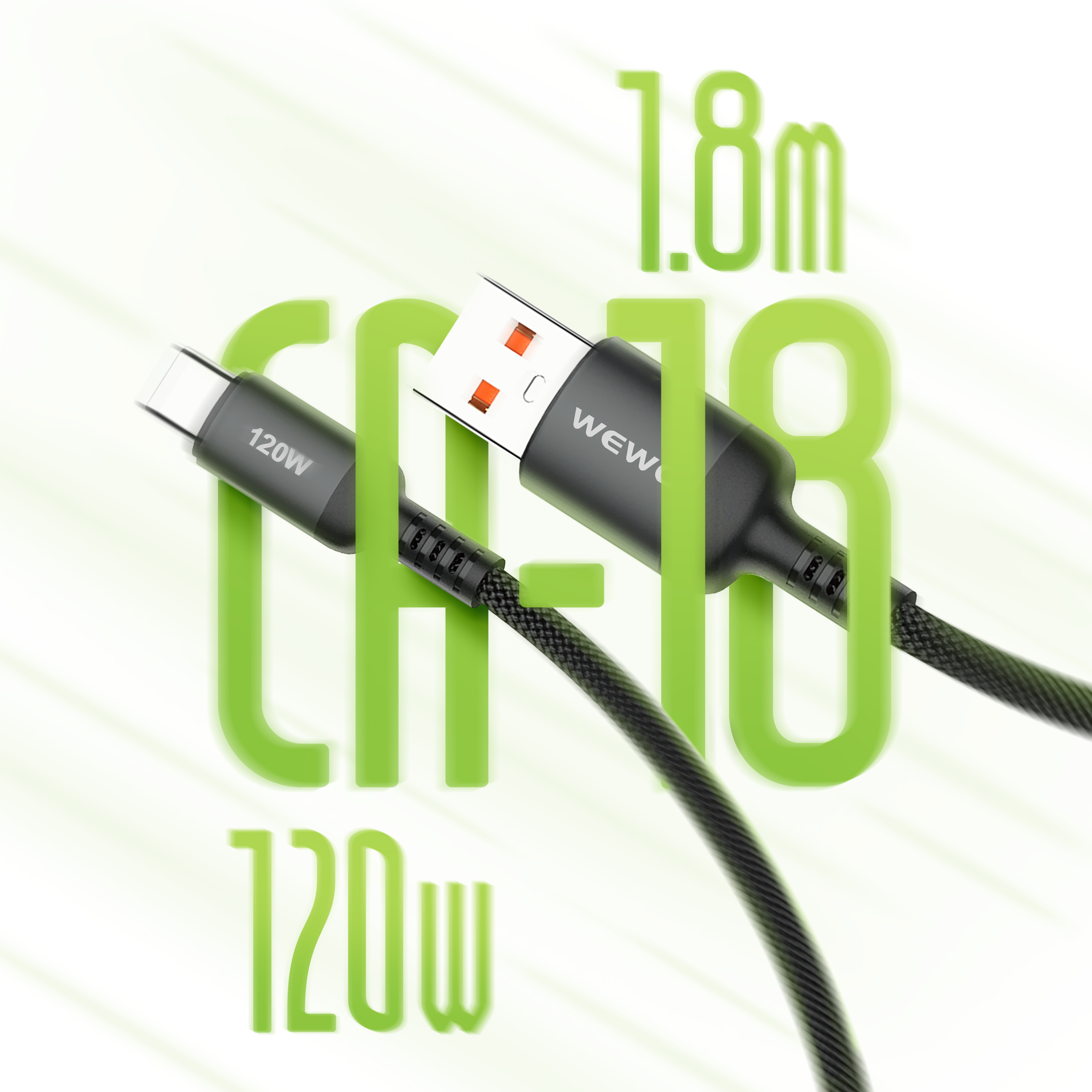 Usb data cable wewo ca-18 textile fast 120w/6a type c crni 1.8m