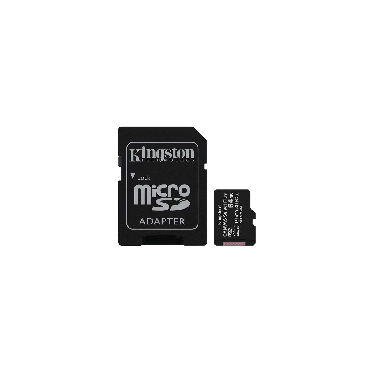 Kingston micro sd 64gb canvas select plus class 10 uhs-i u1 v10 a1, read up to 100mb/s, w/sd adapter