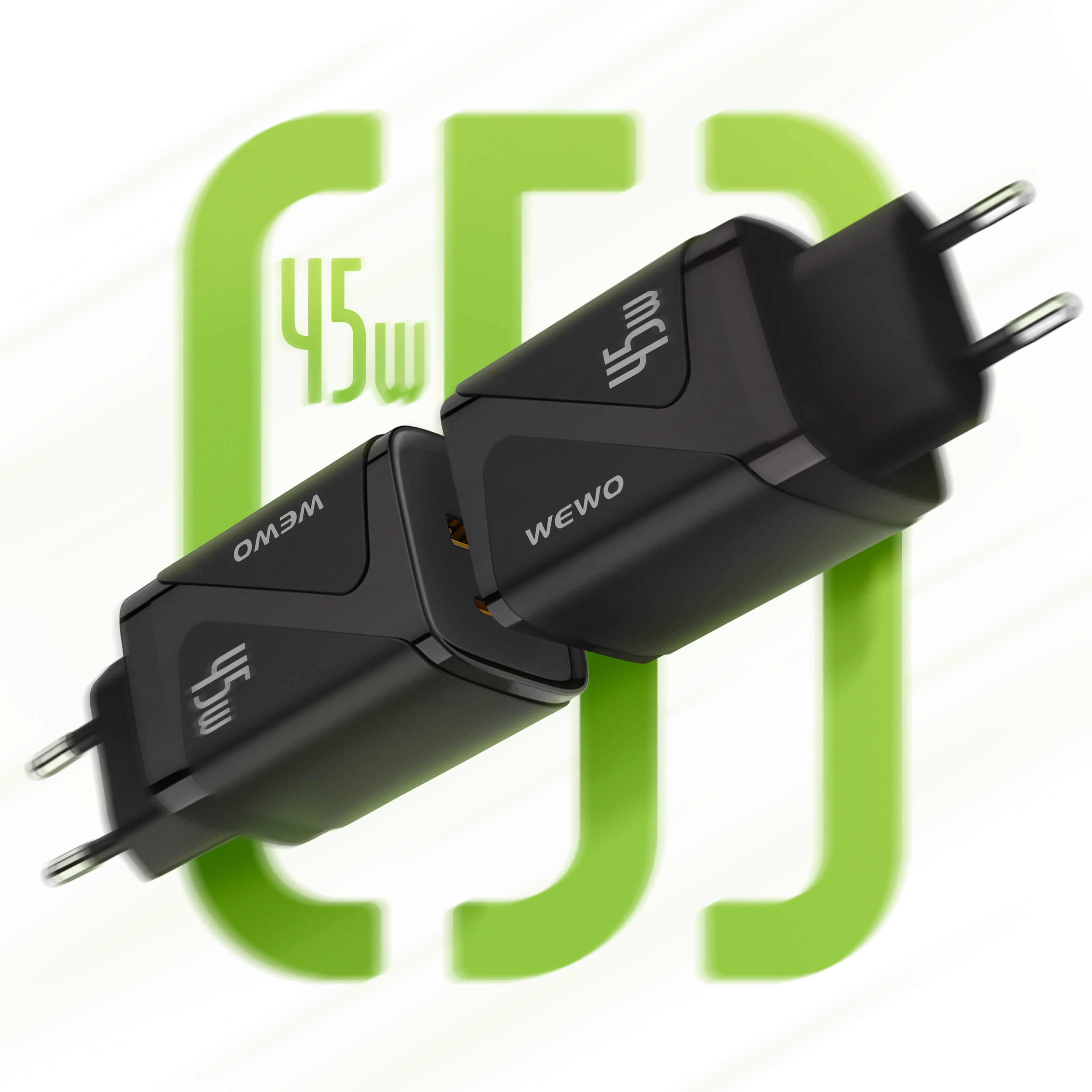 Wewo c53 pd+usb punjač qc 45w/3a + type-c to type-c data cable (crni)