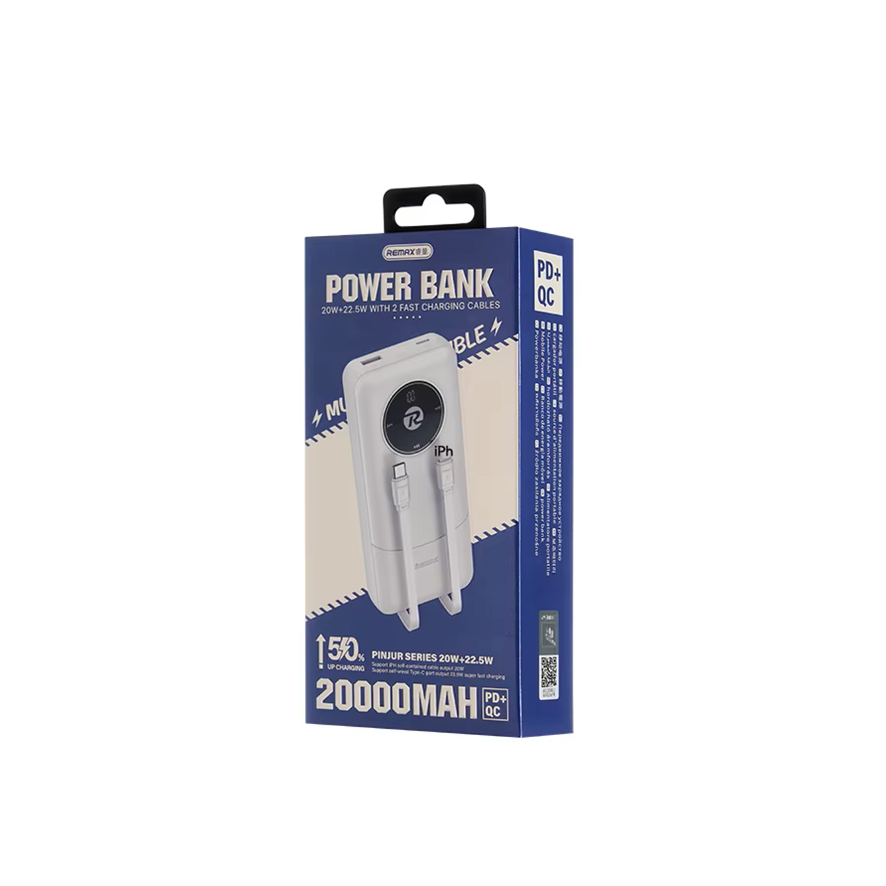 Power bank remax pinjur rpp-38 20w+22.5w pd/qc fast charge built-in cables 20000mah (beli)