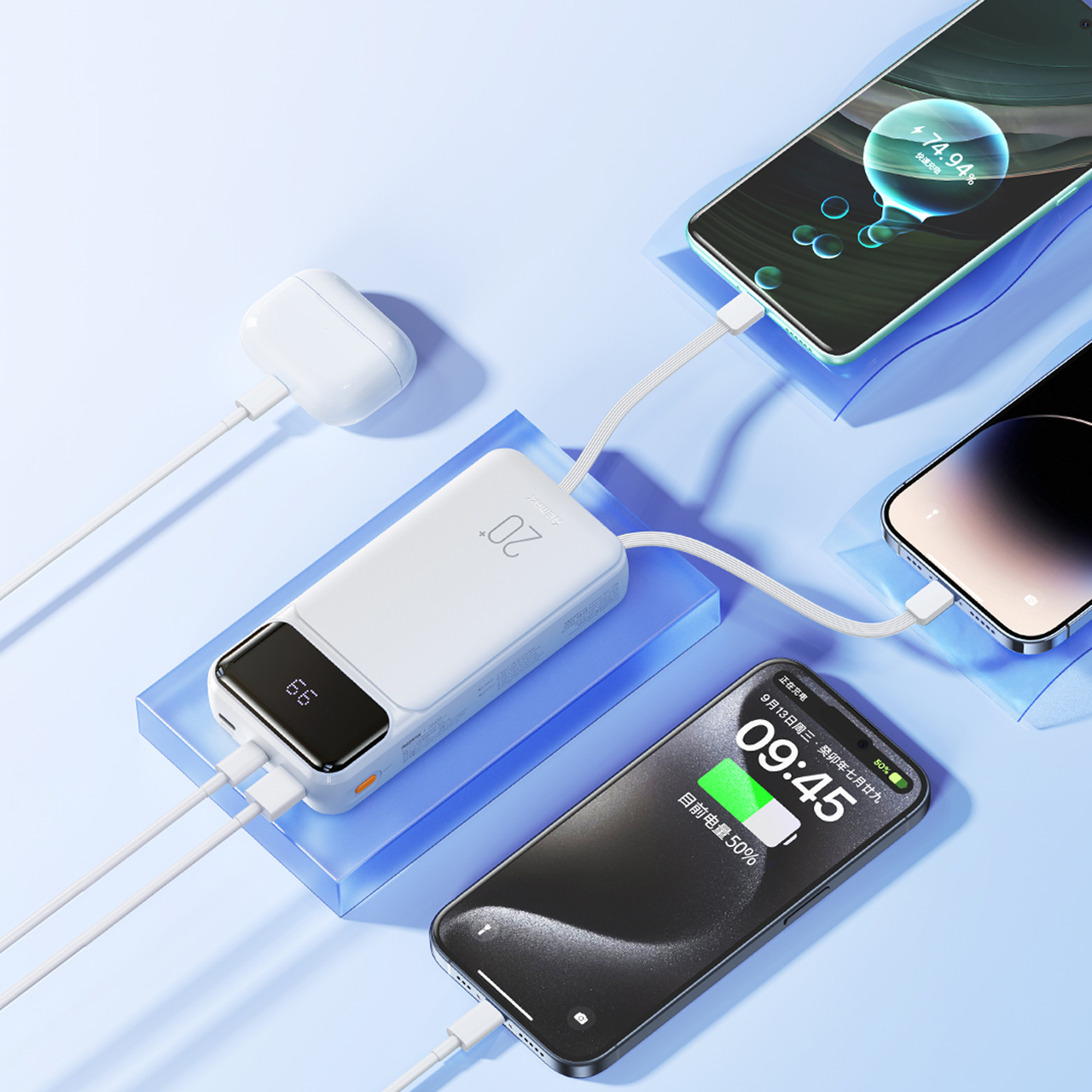 Power bank remax reyluck rpp-686 20w+22.5w pd/qc fast charge built-in cables 20000mah (crni)