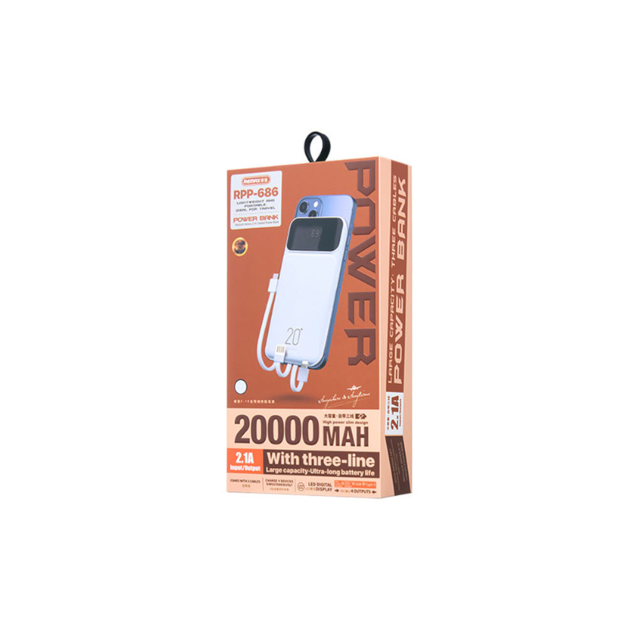 Power bank remax reyluck rpp-686 20w+22.5w pd/qc fast charge built-in cables 20000mah (beli)