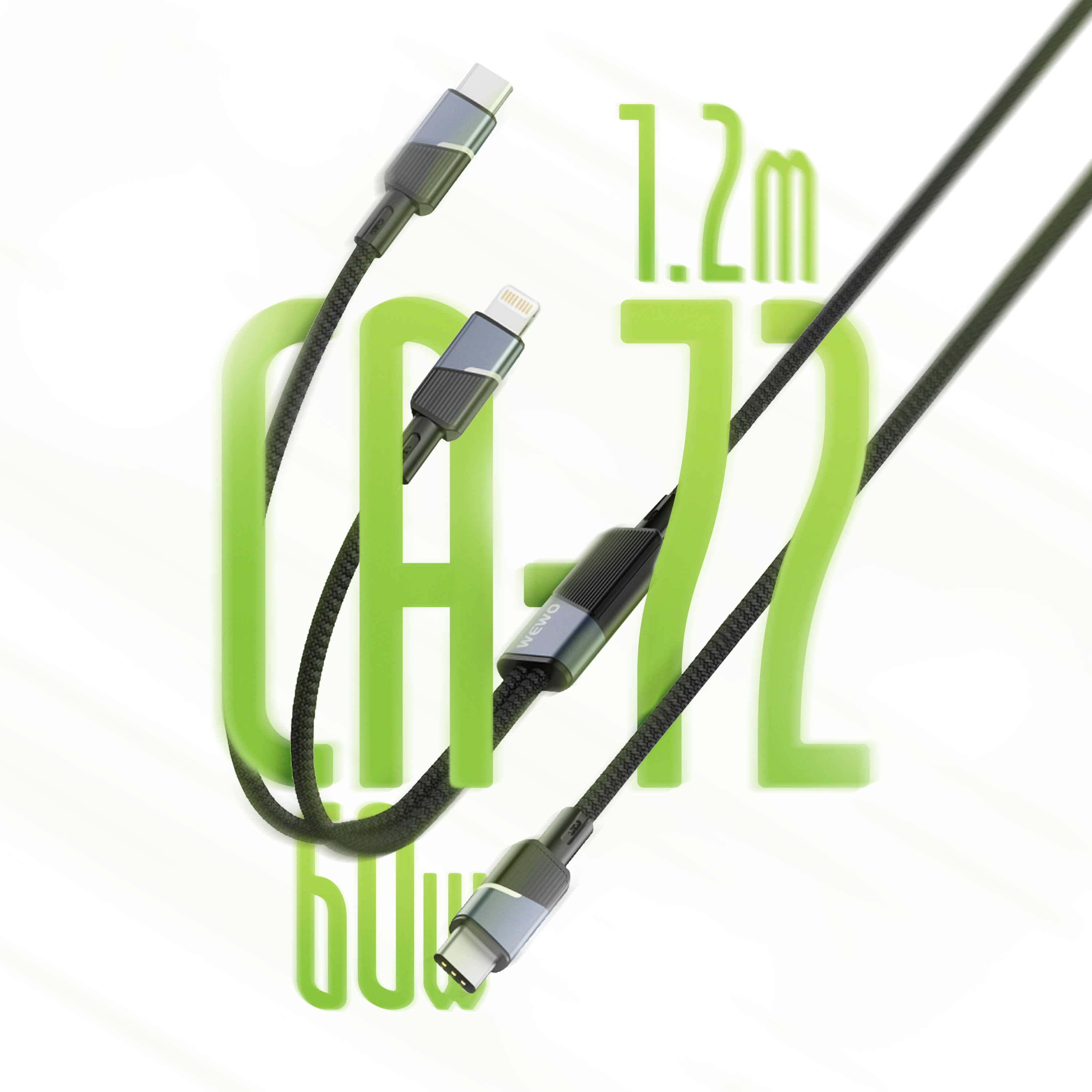 Usb data cable wewo ca-73 textile 2in1 fast pd 60w/5a type c na type c + lightning crni 1.2m