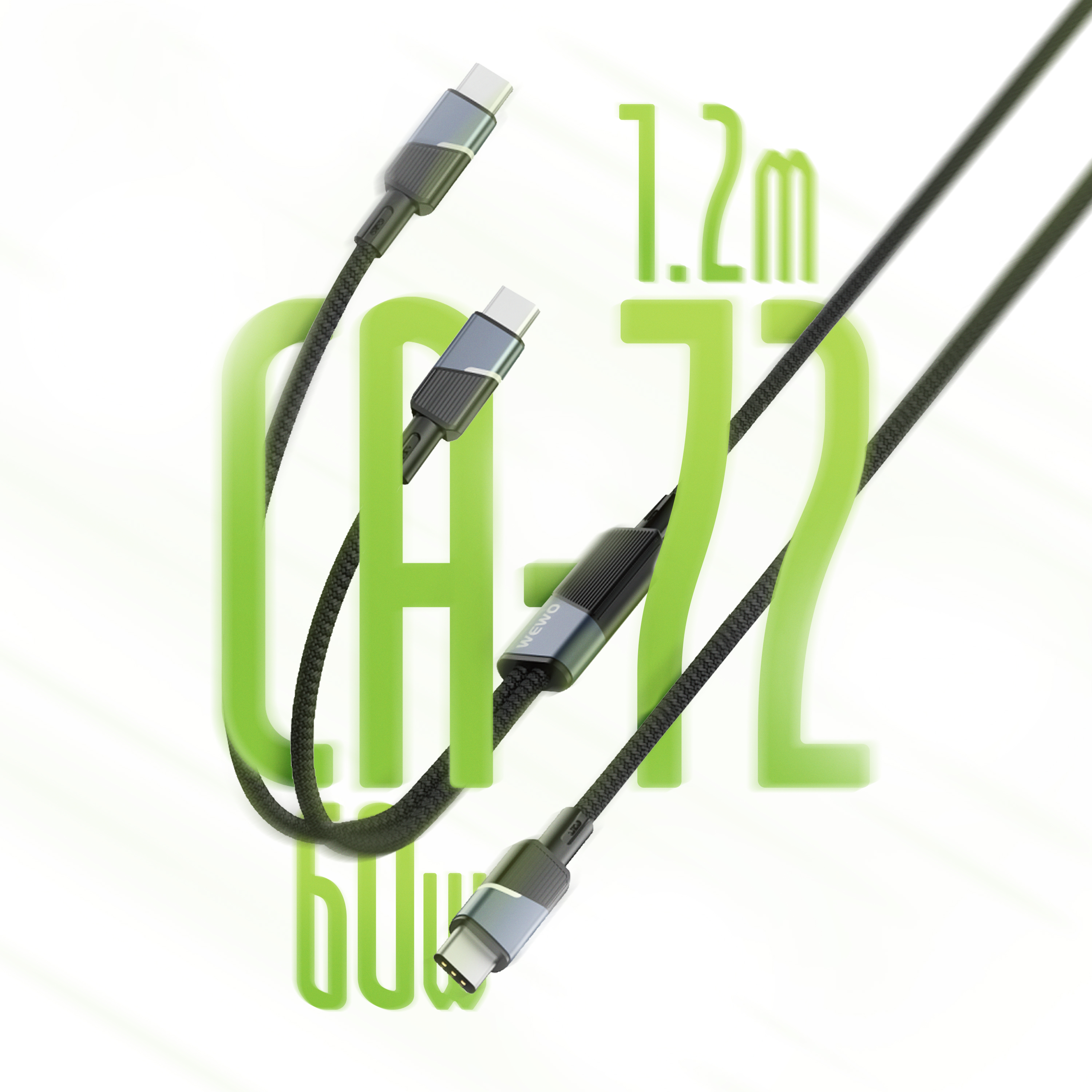 Usb data cable wewo ca-72 textile 2in1 fast pd 60w/5a type c na type c + type c crni 1.2m