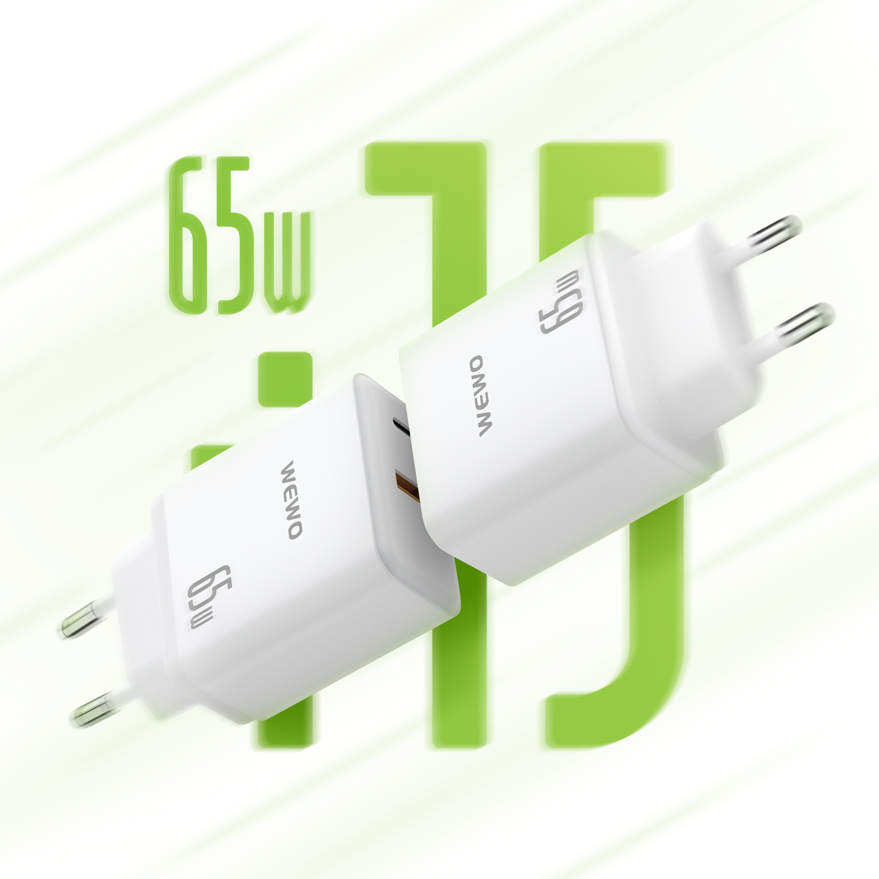 Wewo i15 pd+usb punjač qc 65w/3a gan + type-c to type-c data cable (beli)