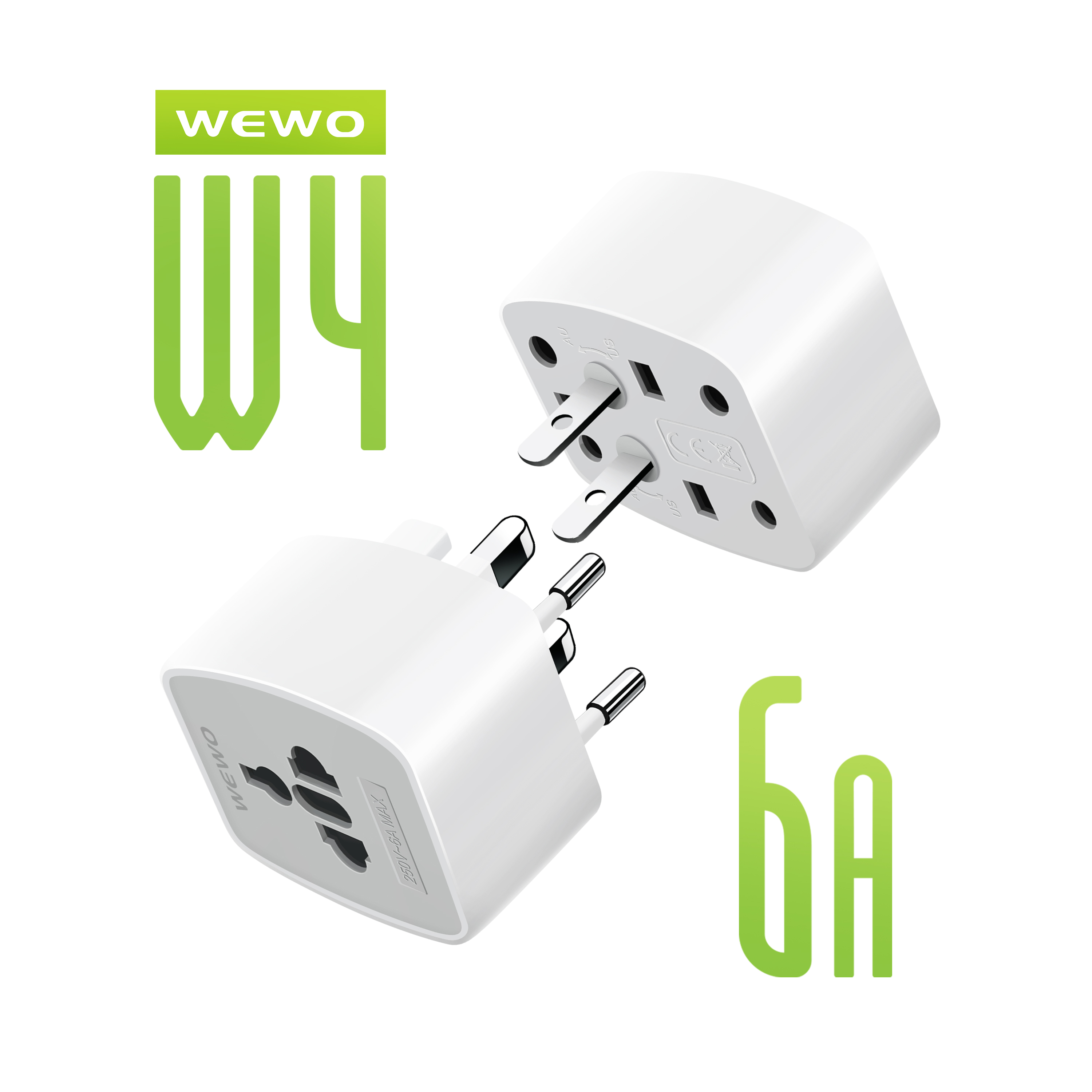 WEWO W4 univerzalni adapter 100-250V 6A USA/UK/AUS/EU (beli)