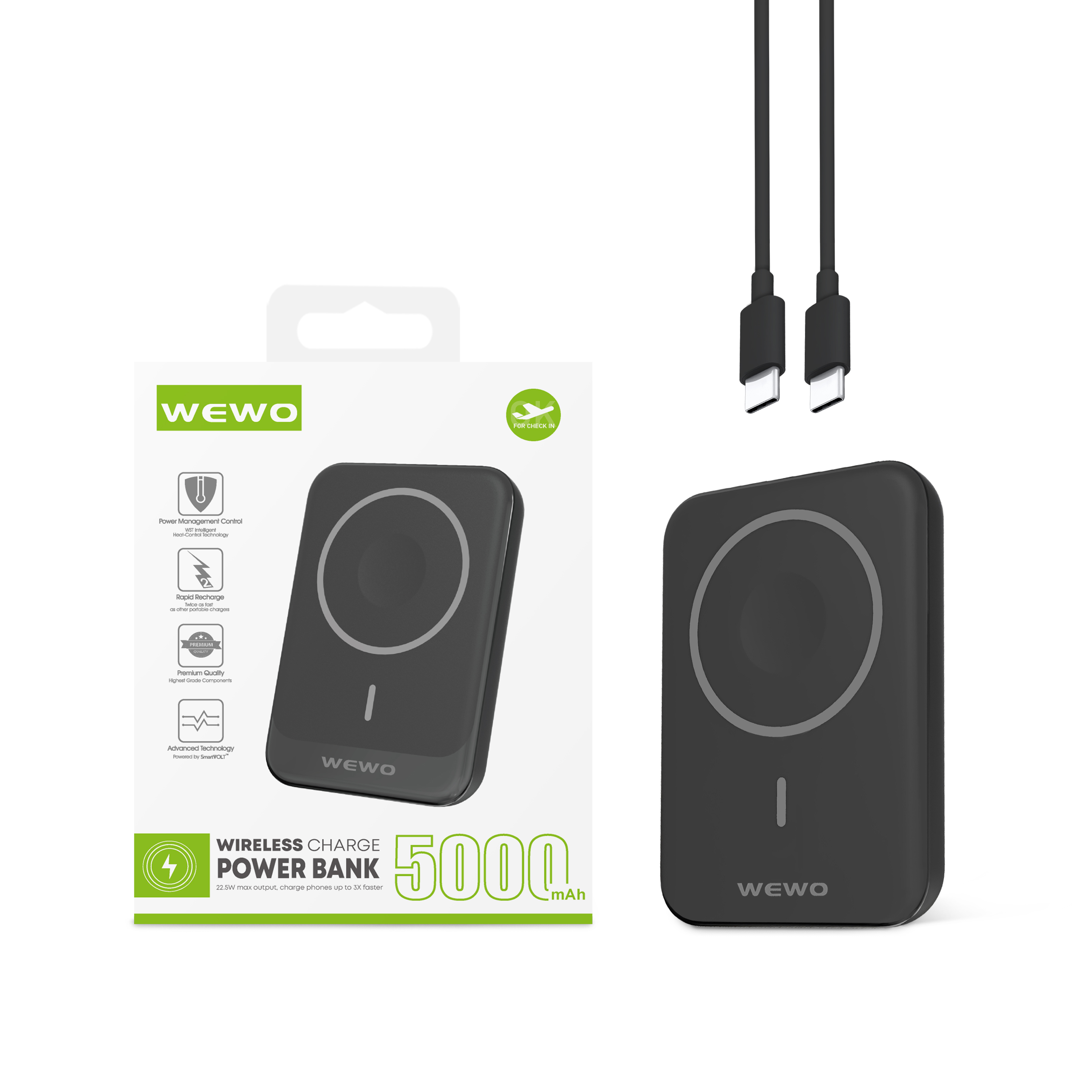 Wewo power bank wl001c 15w magsafe 5000mah (crni)