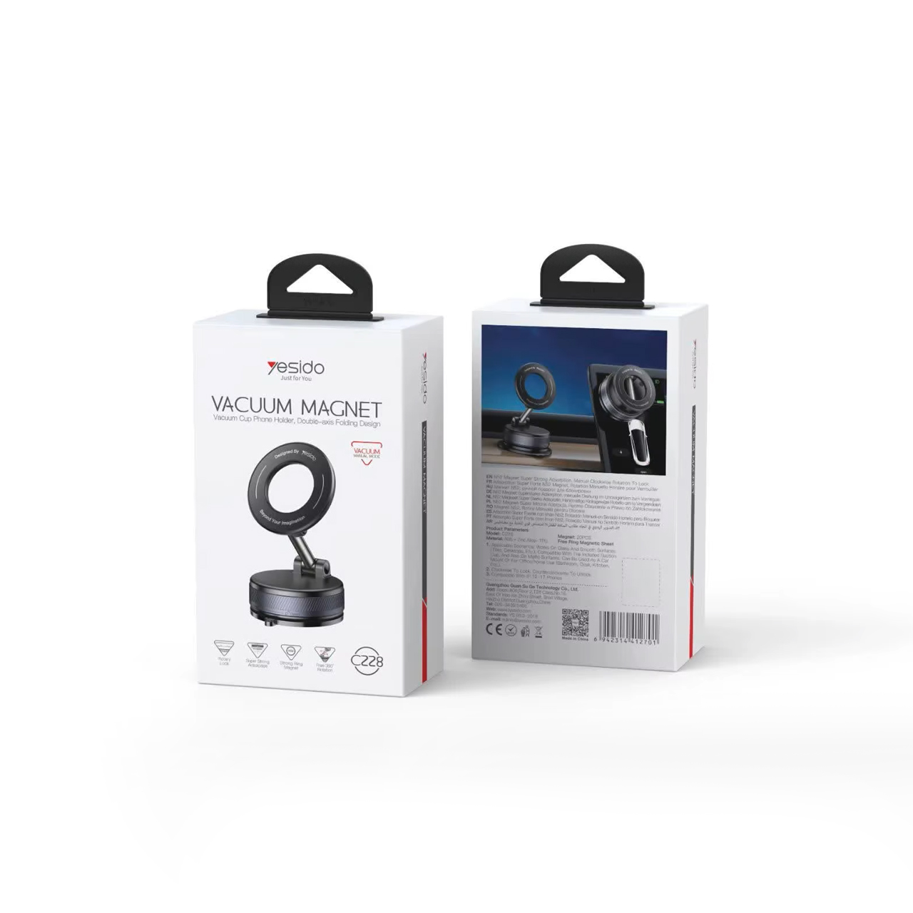 Držač za mobilni telefon yesido vakum sa magnetom - sklopivi (c228) black