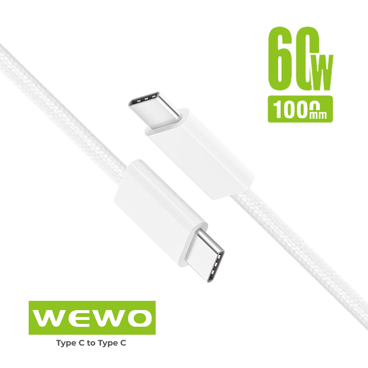 USB Data Cable WEWO CA-17 textile Type C na Type C 60W PD beli 1m