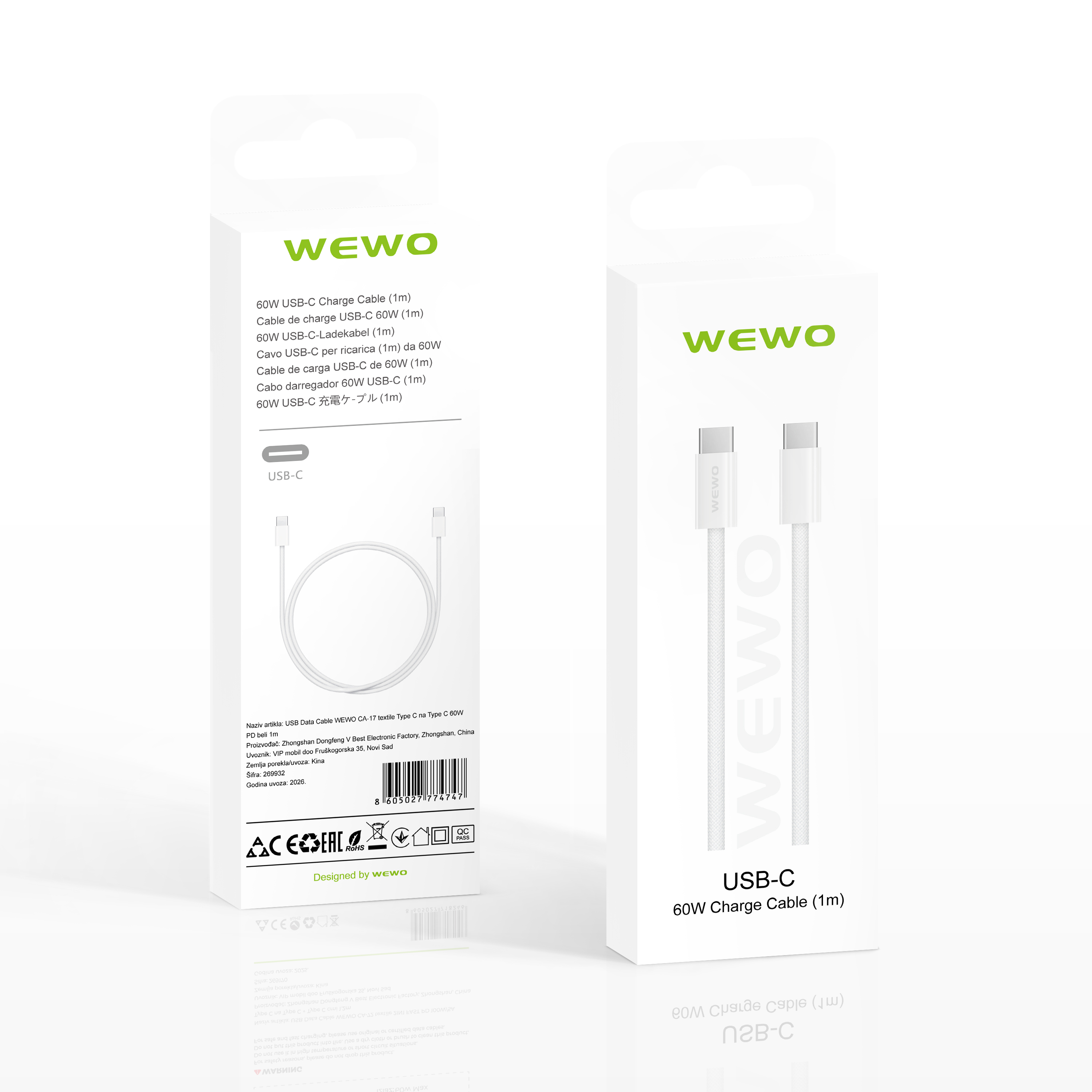 Usb data cable wewo ca-17 textile type c na type c 60w pd beli 1m