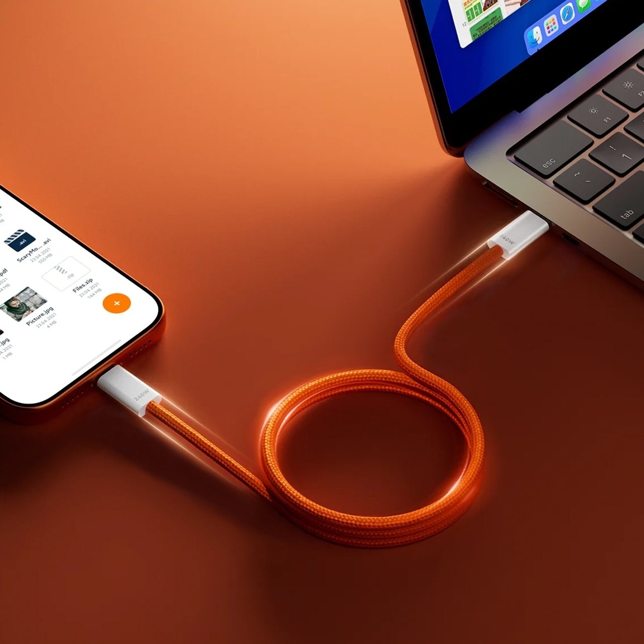 Usb data cable wewo ca-17 textile type c na type c 60w pd narandžasti 1m