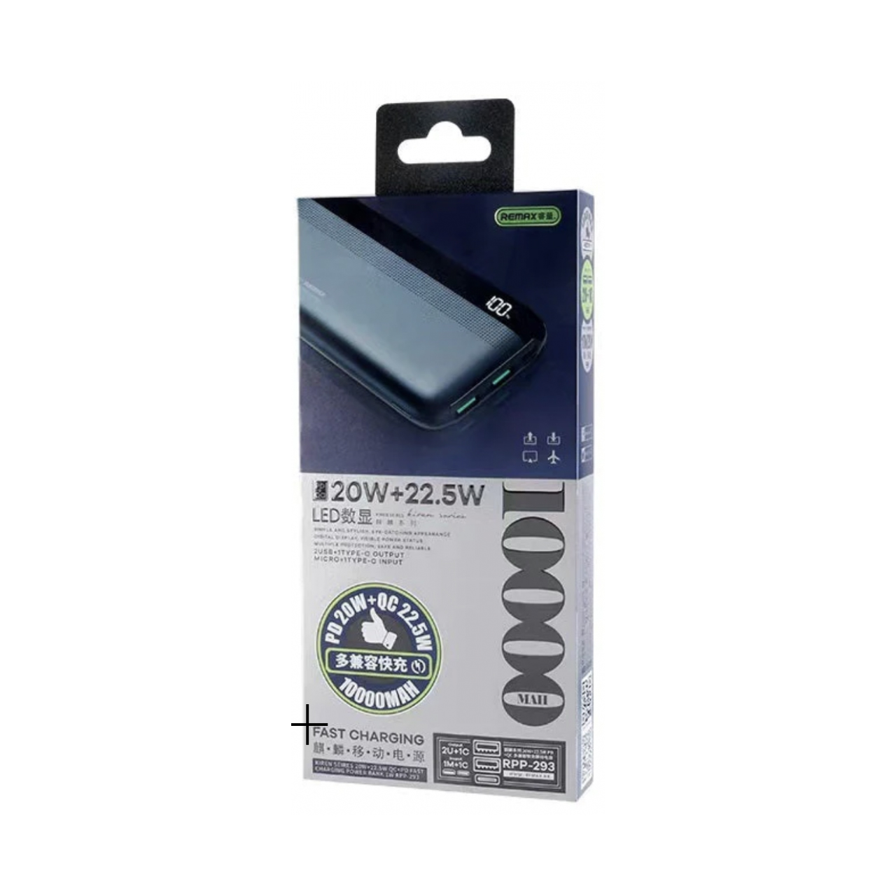 Power bank remax kiren rpp-293 20w+22.5w pd/qc fast charge 10000mah (crni)