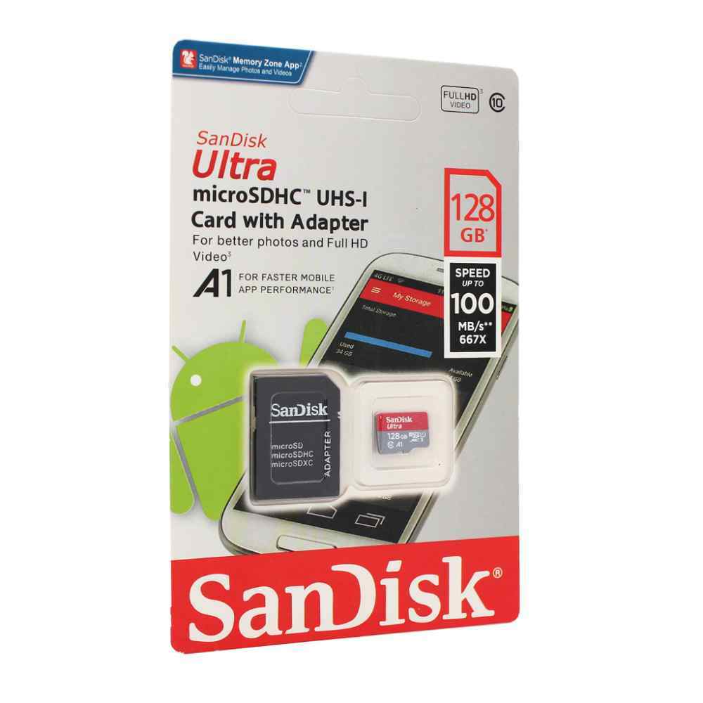 Sandisk sdxc ultra 128gb micro 100mb/s class 10 uhs-i sa adapterom