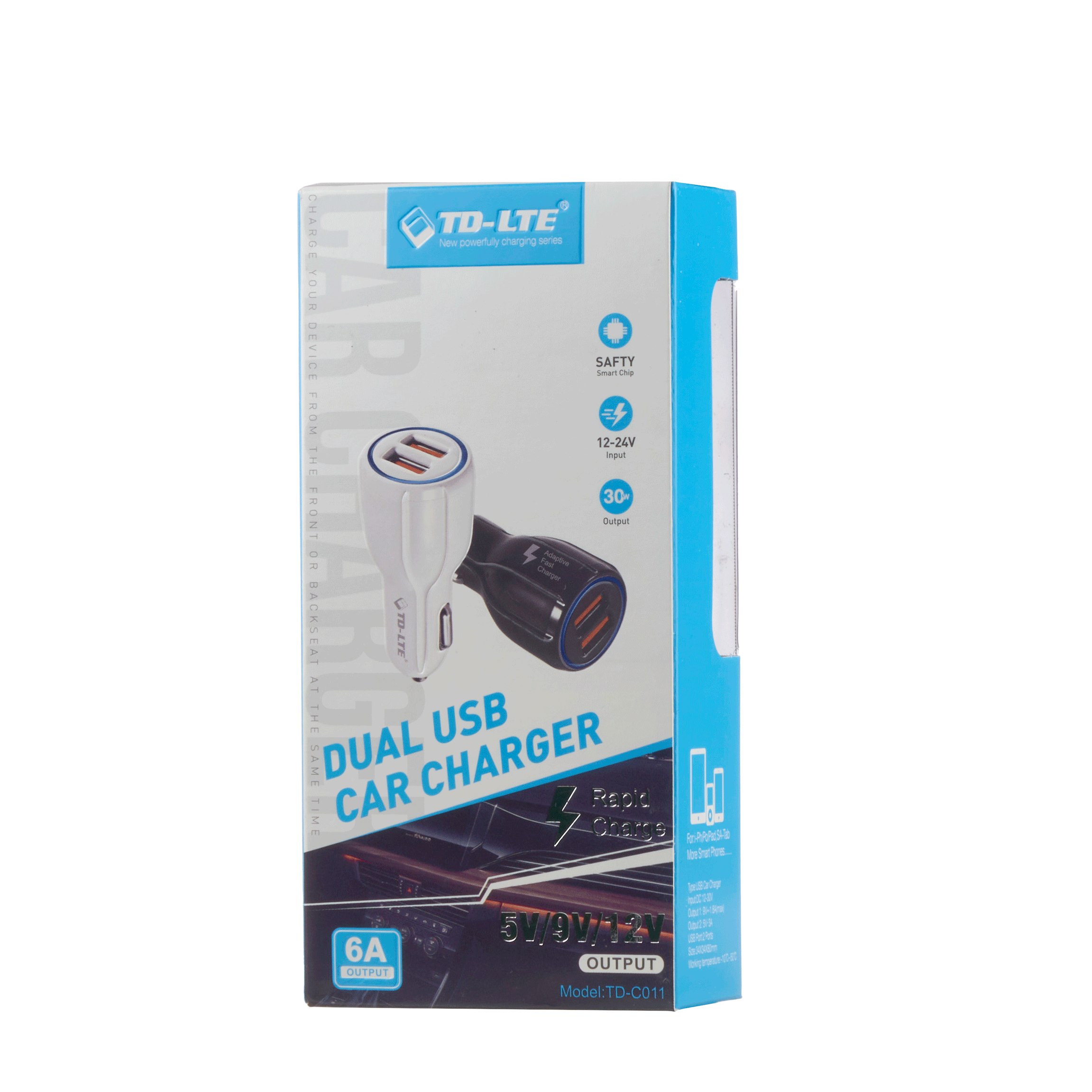 Powerful td-lte c011 auto punjač dual usb (6a/30w) beli