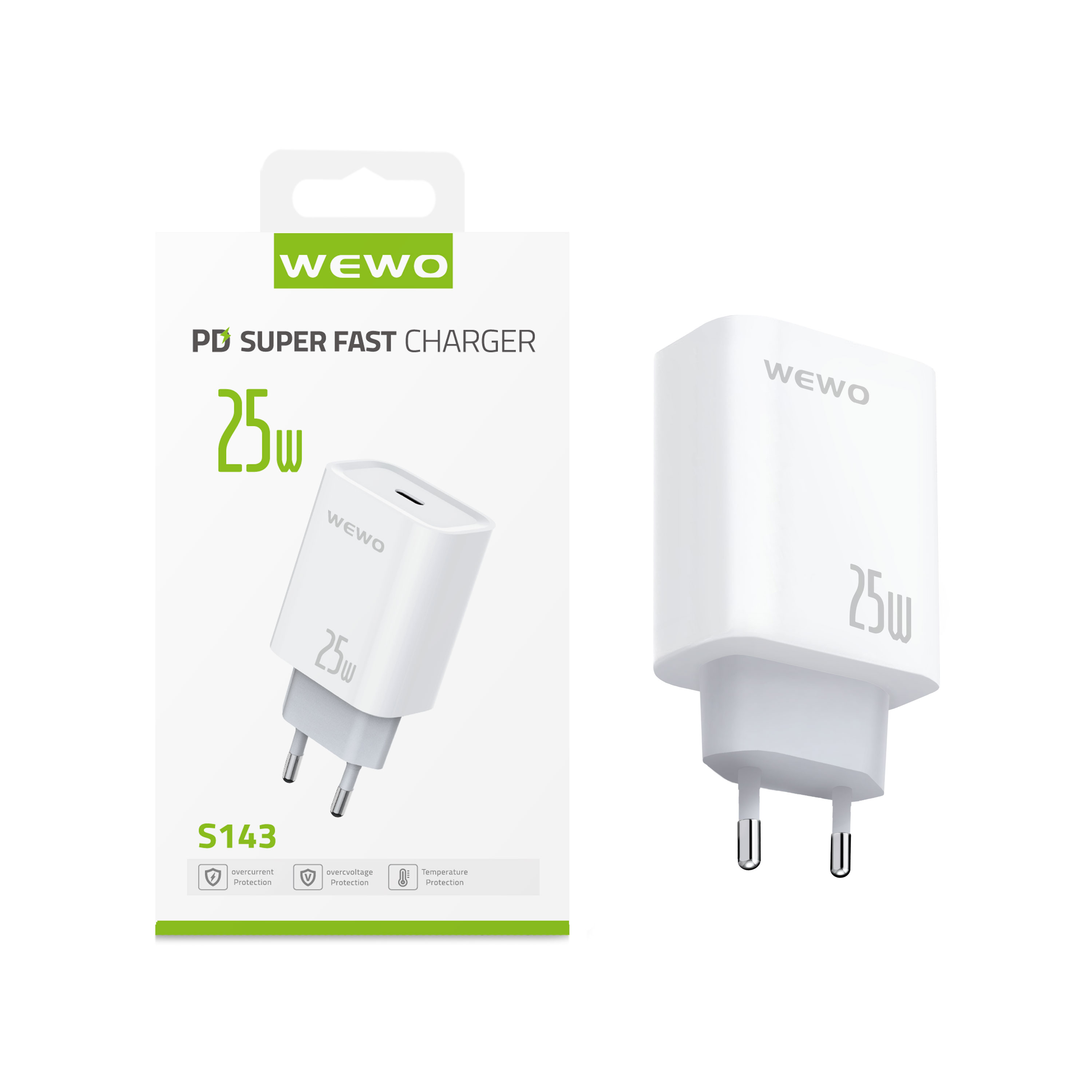 Wewo s143 super fast pd type c punjač 25w/3a (beli)